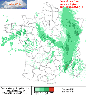 Radar précipitations France le 26-03-10 à 9h15