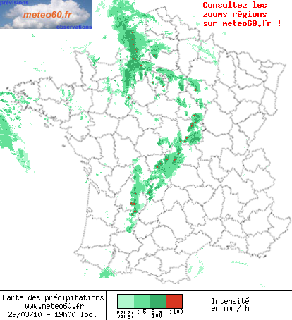 Radar précipitations france le 29/03 à 19h